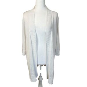 Eileen Fisher White Open‎ Front Cardigan Small Organic Linen Lightweight Neutral